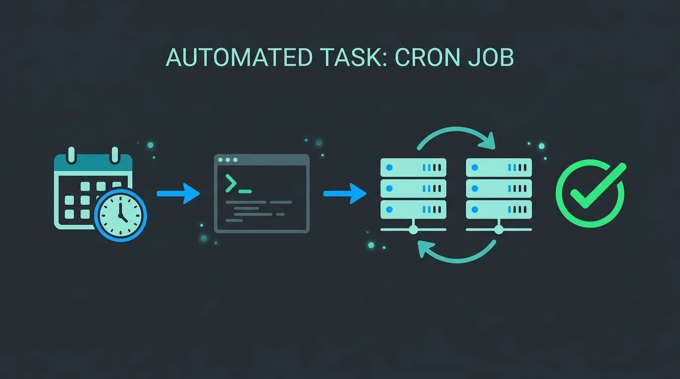 مخطط يُظهر مهمة cron تُشغّل rsync كل ليلة لمزامنة ملفات بين سيرفرين
