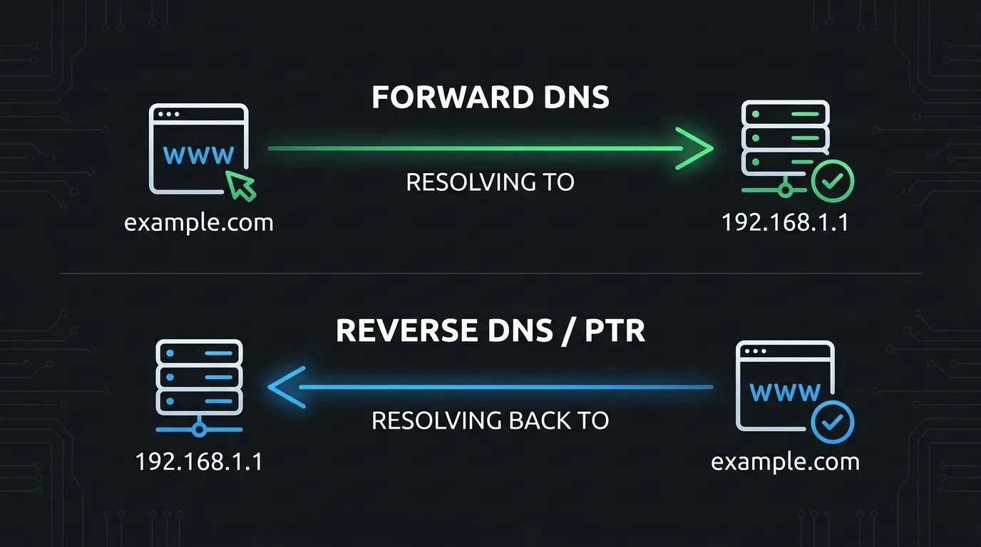 مقارنة بين نظام DNS العادي والـ DNS العكسي سجل PTR